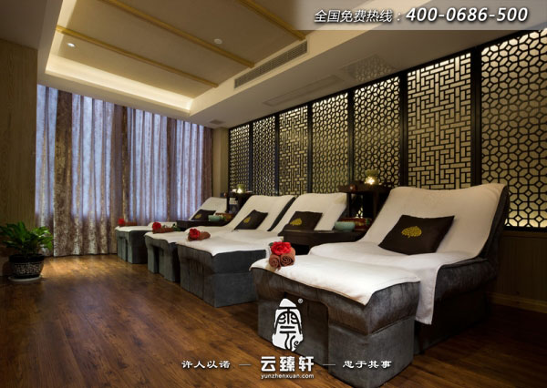 會所的足療區(qū)域共享，中式韻味十足