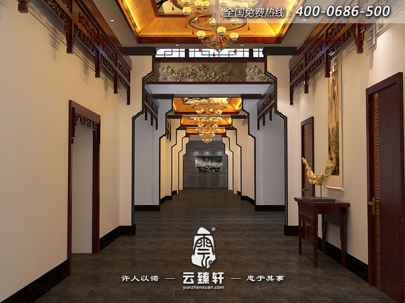 北京四合院會所裝修長廊設(shè)計效果圖