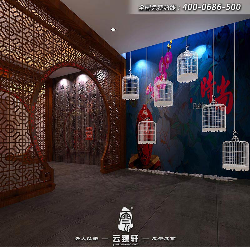 在會(huì)館過道的盡頭采用的是圓光罩進(jìn)行分割