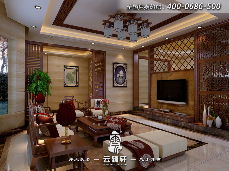 現(xiàn)代中式設(shè)計客廳效果圖