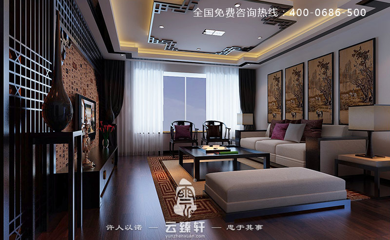 中式客廳風(fēng)水畫聚寶盆效果圖