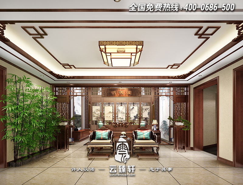 別墅中式過廳設(shè)計(jì)效果圖