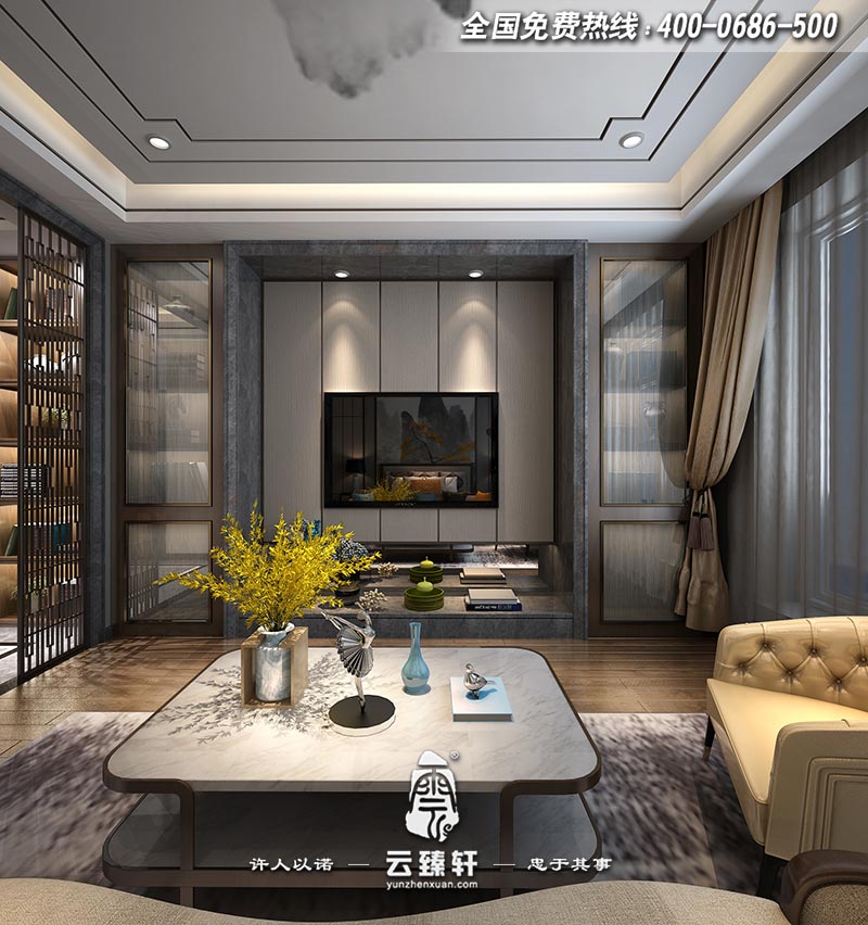 極簡中式主臥室電視背景墻設(shè)計效果圖