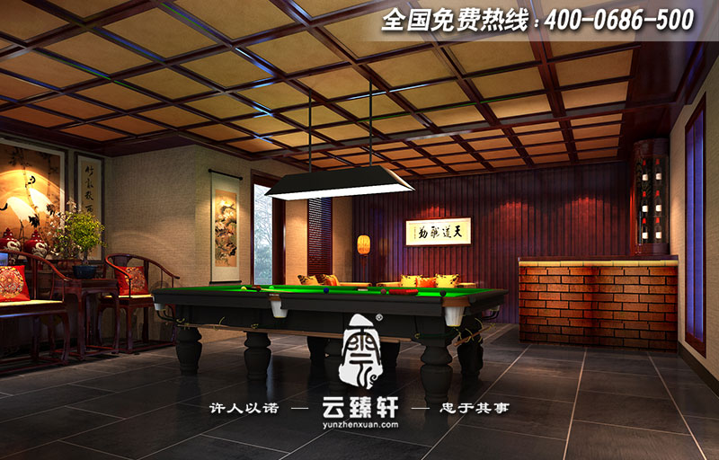 中式會(huì)所臺球室設(shè)計(jì)效果圖